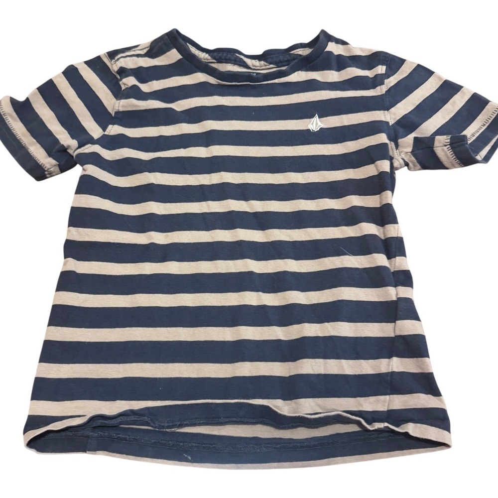 Volcom Boys Modern Fit Striped T-Shirt Black Tan Cotton Size 5 Short Sleeve Logo